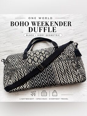 WORLD MARKET Boho Weekender Duffel Bag Black White Cotton Travel